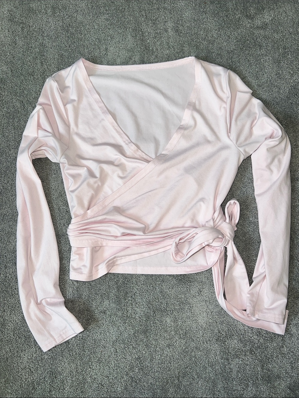 Women's Light Pink Wrap-Front Long Sleeve Top